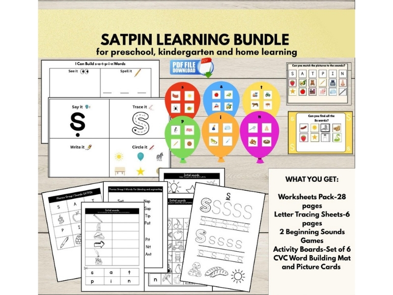SATPIN Phonics Bundle - Worksheets, Games, Activity Boards & CVC Word Building