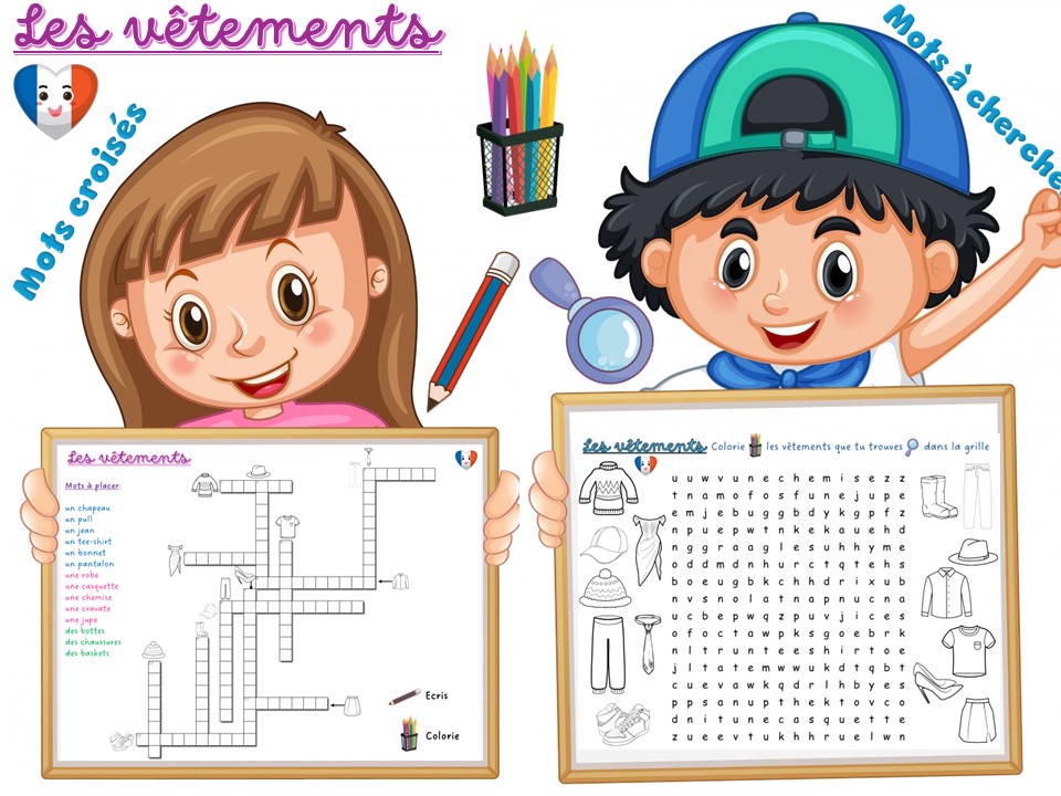 Les vêtements | French Clothes | Wordsearch | Crossword