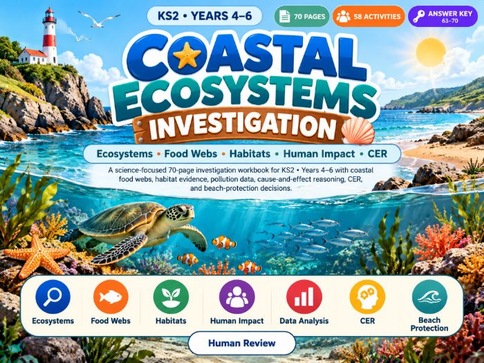 Coastal Ecosystems Investigation | KS2 Science, Food Webs & Habitats | 70 Pages