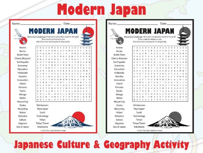 Modern Japan Word Search Puzzle | Japanese Culture & Geography Activity