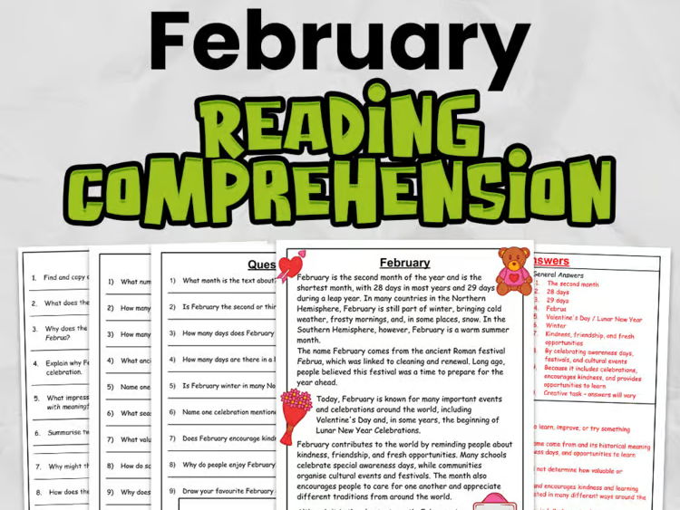 February Reading Comprehension & Close Reading Activities | KS2 English Worksheets | Differentiated