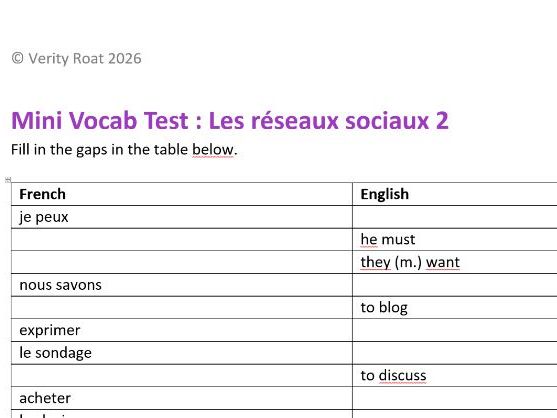 French Mini Vocab Test - Fashion