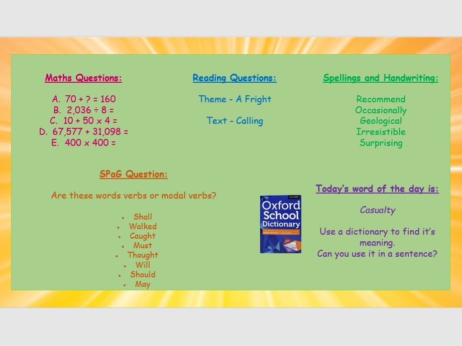 Daily Early Work Resources- Year 6- Spring Term 1