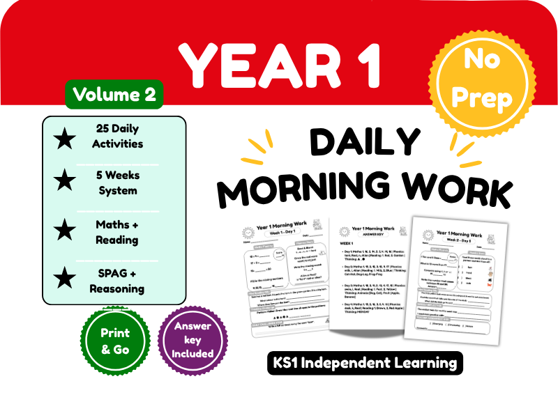 Year 1 Daily Morning Work Volume 2 | 25 No-Prep Activities
