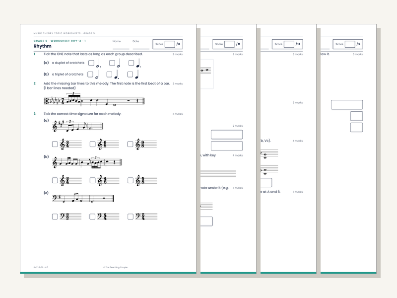 Grade 5 Music Theory Worksheets Bundle: All 7 Topics (140 Sheets + Answers)