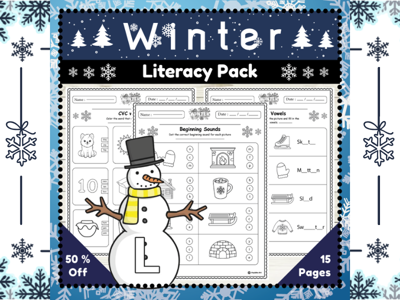 Winter Literacy Printables Pack : Educational Winter Activities Pack