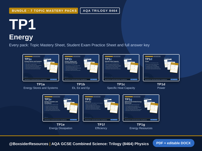 TP1 Energy | AQA GCSE Combined Science Trilogy Physics | 7 Topic Mastery Pack Bundle