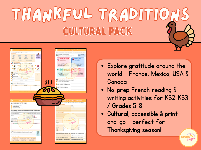 French Thanksgiving & Gratitude Traditions | KS2 KS3 Cultural Reading & Writing Activities