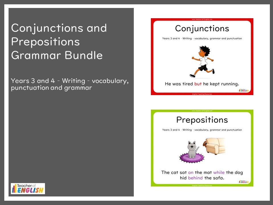 Conjunctions and Prepositions Bundle - Years 3 and 4 Grammar