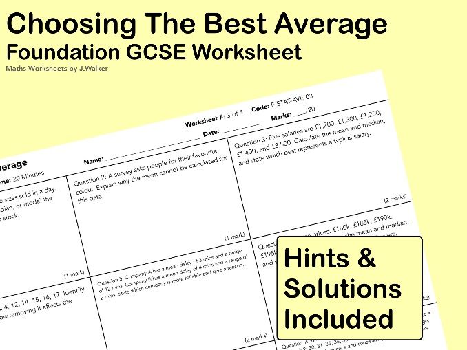 GCSE Maths Worksheet: Choosing The Best Average - Foundation Tier