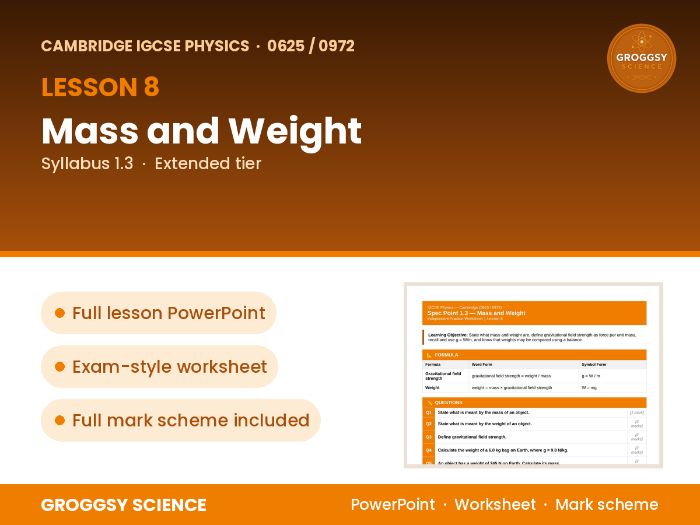 Cambridge IGCSE Physics 0625: Mass and Weight | Unit 1 | L8