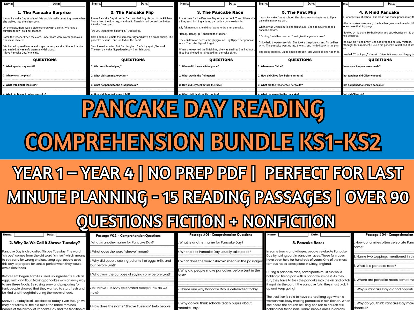 Pancake Day Reading Comprehension Bundle KS1 & KS2 | Shrove Tuesday Nonfiction + Fiction Worksheets - last-minute prep