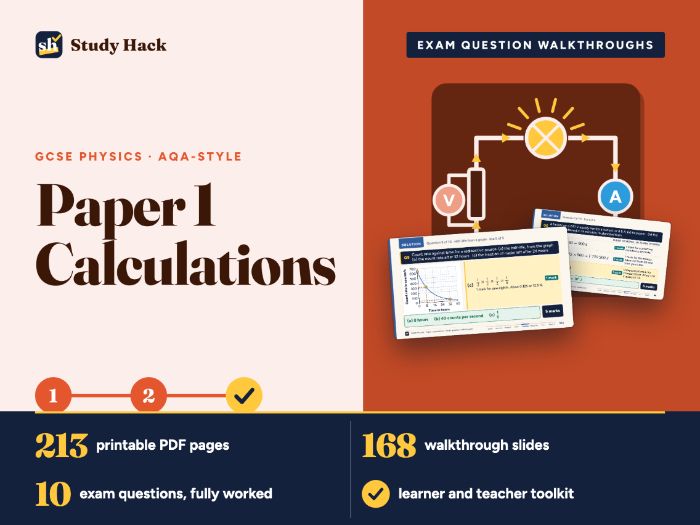 GCSE Physics Paper 1 Calculations: AQA-style exam question walkthroughs (10 questions)
