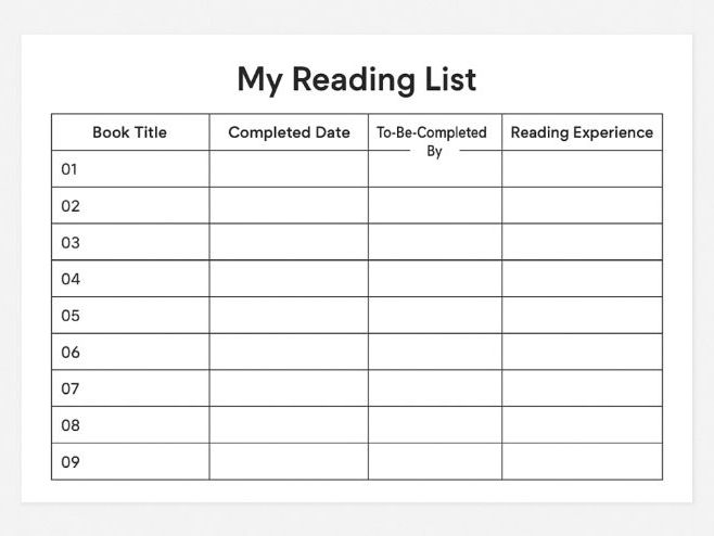 Reading List / Log  Worksheets