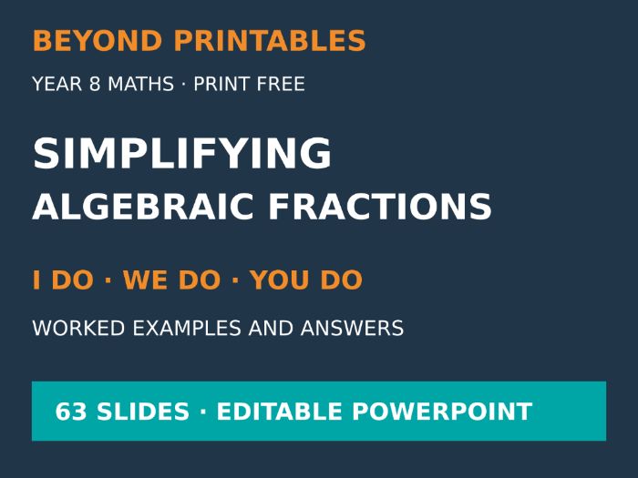 Simplifying Algebraic Fractions | I Do, We Do, You Do | Year 8 Maths | Print Free