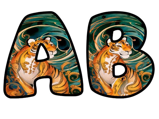 Tiger Art Painting Lettering Set | Classroom Display | Upper & Lowercase, 0-9 and Signs
