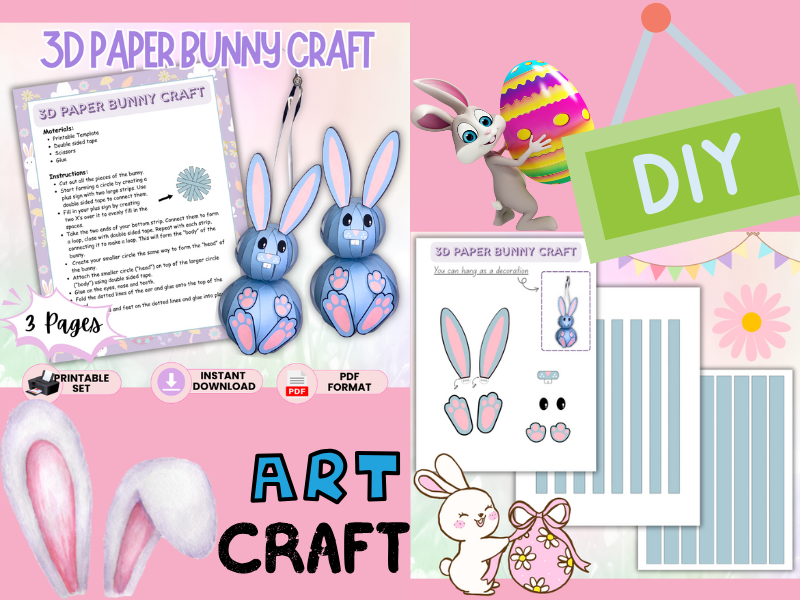 3D Paper Bunny Craft - Classroom and Home -DIY Printable