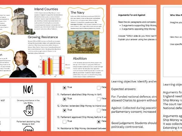 Common Entrance Making of the UK/GCSE History - Charles I and Parliament: Ship Money Lesson Pack