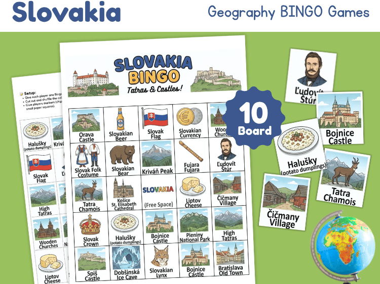Slovakia Geography Bingo Game | Country Study & Culture Activity