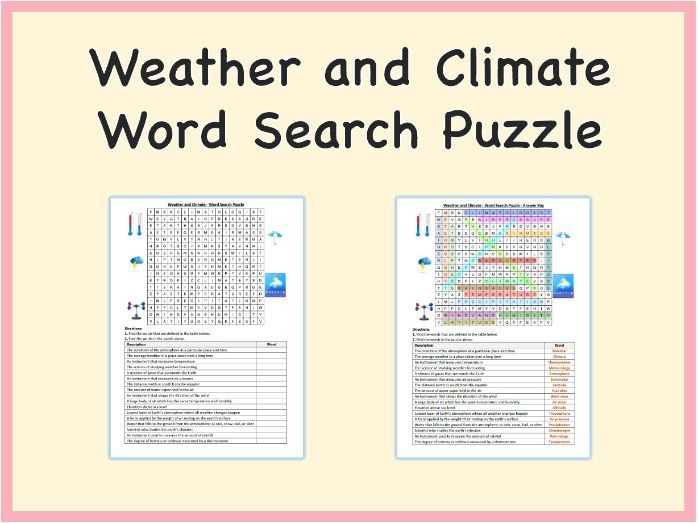 Weather and Climate - Word Search Puzzle Worksheet (Printable PDF)