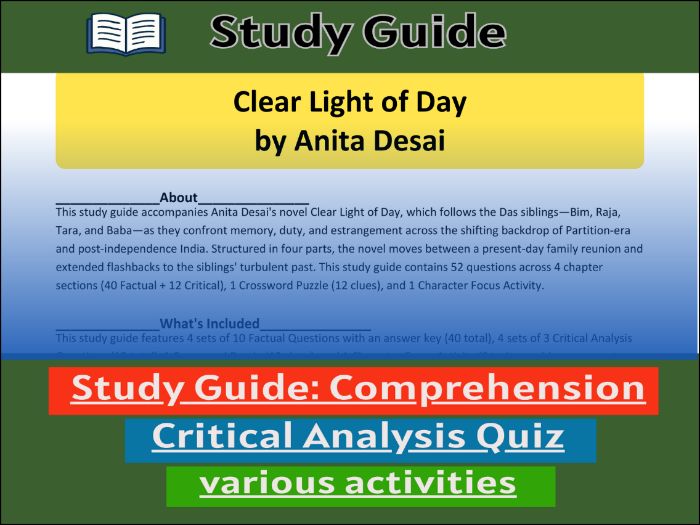 Study Guide for  Clear Light of Day  & Comprehension ����Vlogt