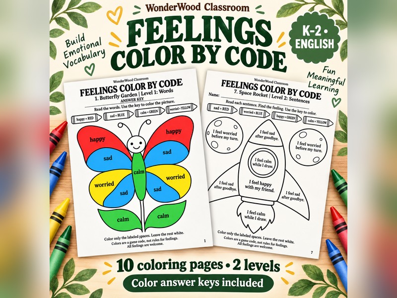 Feelings Colour by Code - SEL Emotions K-2