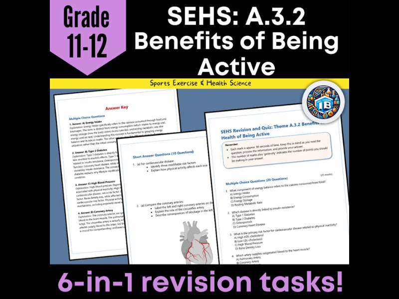 IB DP Sports Science (SEHS): A3.2 Being Active – Quiz & Revision Worksheets 2026