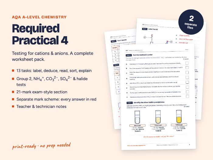 AQA A-level Chemistry RP4 Ion Tests Worksheet
