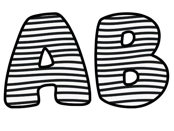 Wavy Black and White Stripes Alphabet Letters | Classroom Bulletin Board Display, A-Z 0-9 and Signs