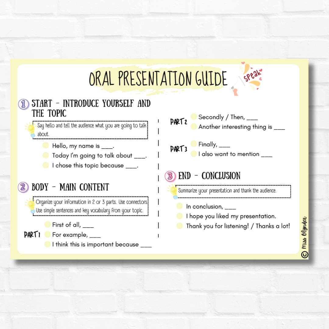 Esl Presentation Examples Oral Presentation Guide – ESL Speaking Support for Any Topic ( KS2 | No ...
