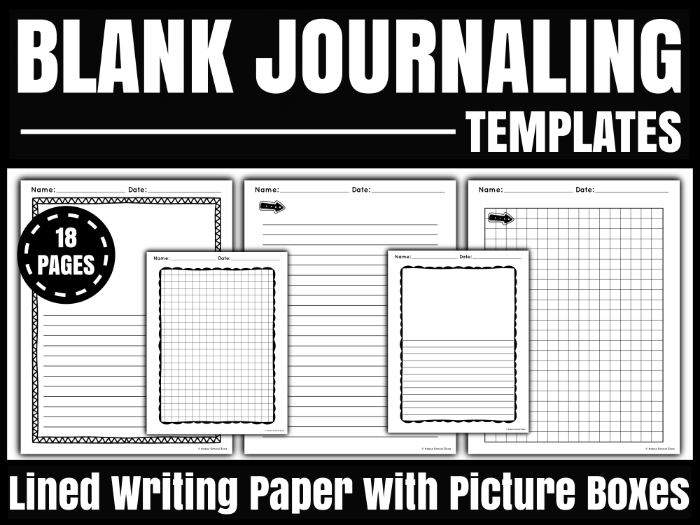 Blank Lined Writing Journaling Paper Templates with Picture Boxes Back to School