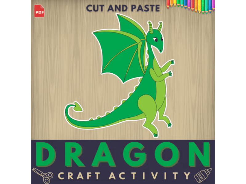 Dragon Craft Activity - Color, Cut and Paste Fantasy or Mythical Creature Craft for Kids