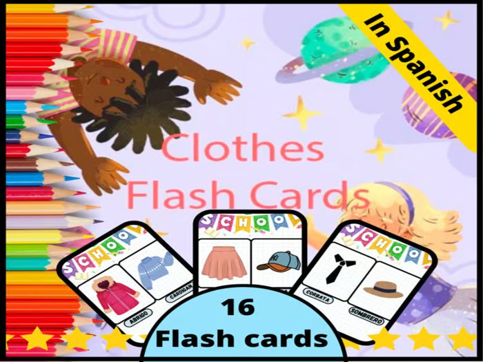 Beginner Clothes & Clothing Vocabulary Flashcards: Printable In Spanich