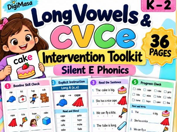 Long Vowels & CVCe Intervention Toolkit K–2 | Silent E Phonics & Progress Monitoring