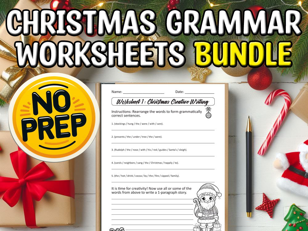 Christmas Grammar Worksheets for High School NO PREP December