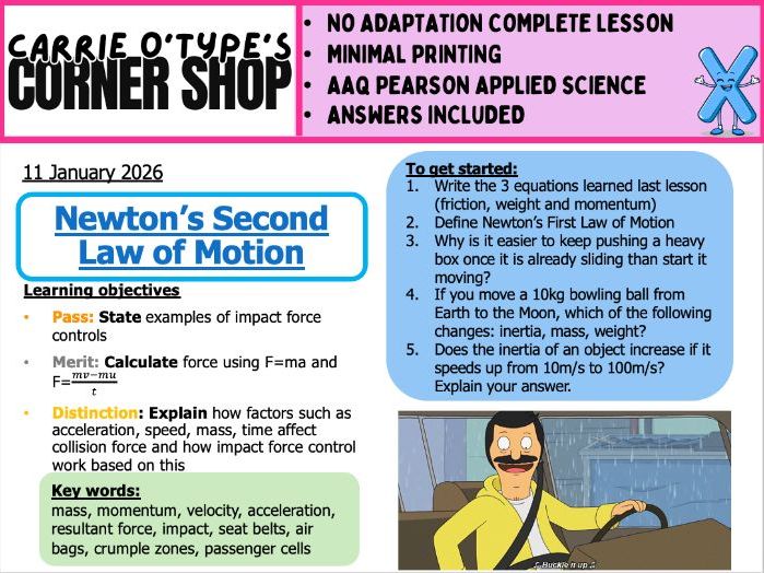Newton's Second Law of Motion - AAQ Pearson Applied Science