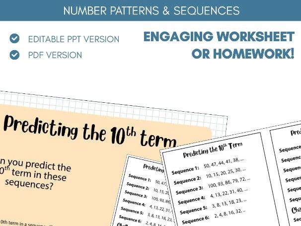Predicting the 10th Term | Worksheet Activity | Four Operations