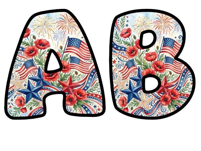 Patriotic Flag Poppies Bubble Letters | Seasonal Bulletin Board Letters | Classroom Display Pack