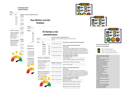 Hobbies & Weather (French, German & Spanish) – Assessment, Mark Scheme & Self Assessment