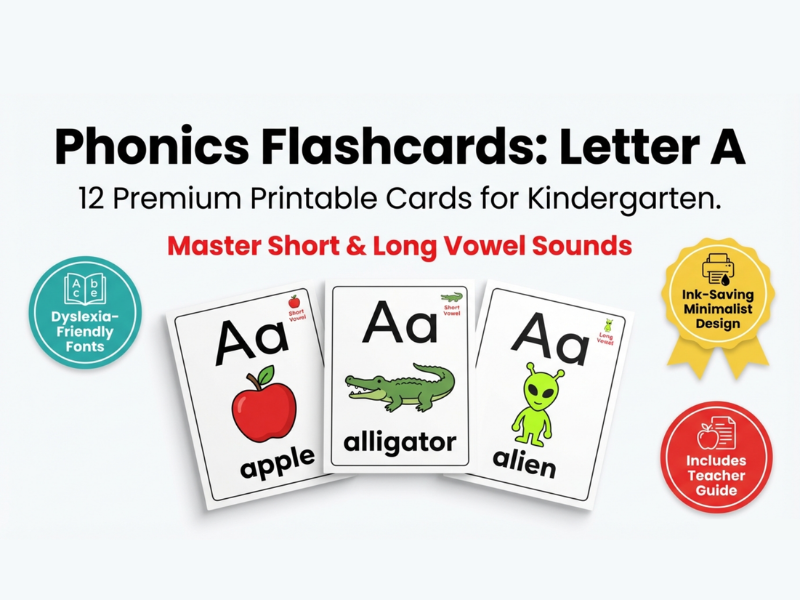 Letter A Phonics Flashcards | Short & Long Vowel Sounds | Kindergarten & ESL
