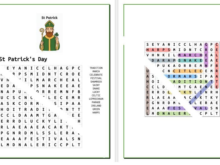 St Patrick's Day Wordsearch