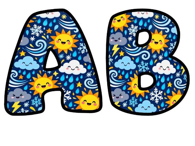 Navy Kawaii Weather Bubble Letters | Weather Topic Bulletin Board Letters | Classroom Display Pack