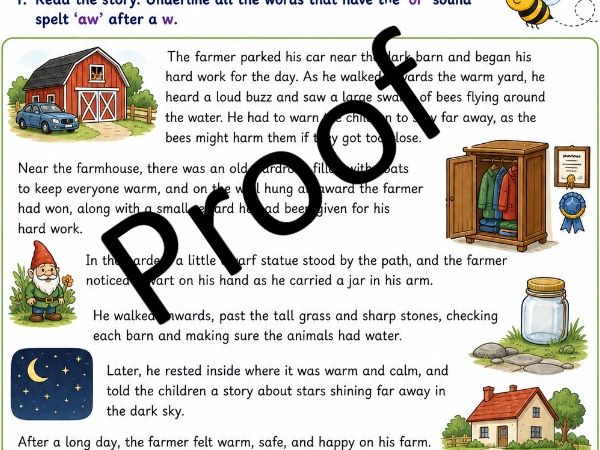 Year 2 Spelling - or sound spelt aw after w