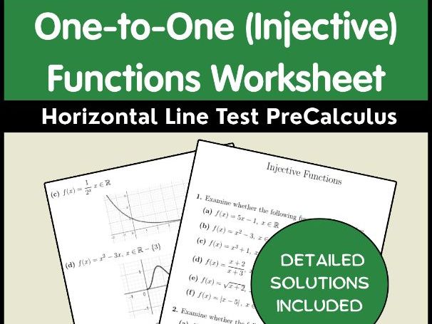 One-to-One (Injective) Functions Worksheet | Horizontal Line Test PreCalculus