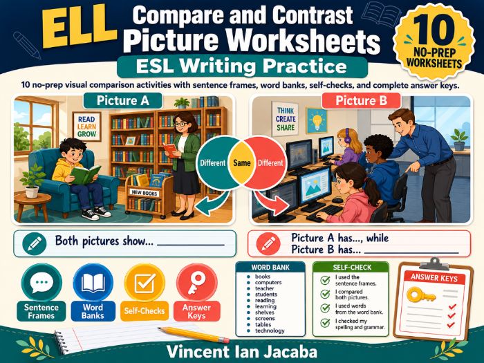 EAL/ESL Compare and Contrast Picture Worksheets | Writing & Vocabulary Practice