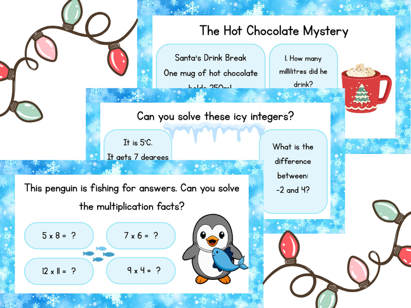 Winter-Themed Arithmetic Warm-Up Slides (5-Day Google Slides)