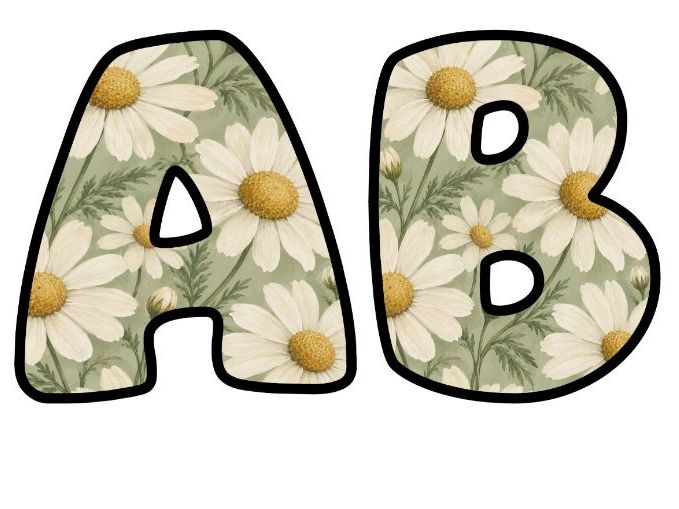 Vintage Daisies Sage Bubble Letters | Botanical Bulletin Board Letters | Classroom Display Pack