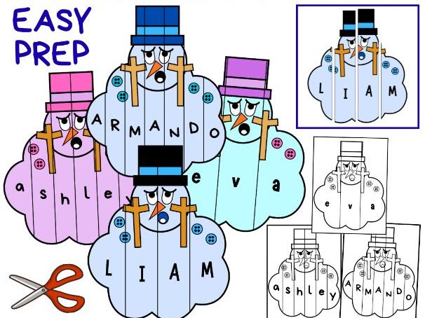 Melted Snowman Name & Scissor Craft Winter Activity Christmas Bulletin Board Fun