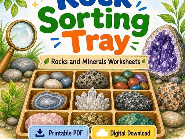 Rock Sorting Tray | Rocks and Minerals Worksheets | Printable PDF | Digital Download
