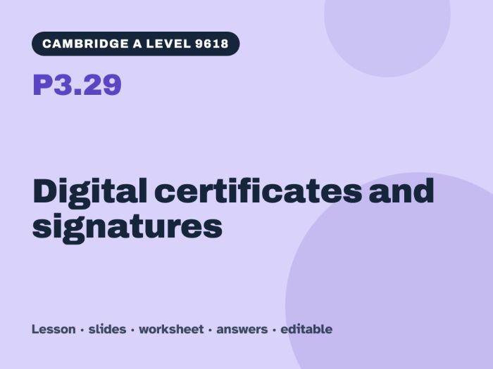 Cambridge A Level Computer Science 9618 – P3.29 Digital certificates and signatures